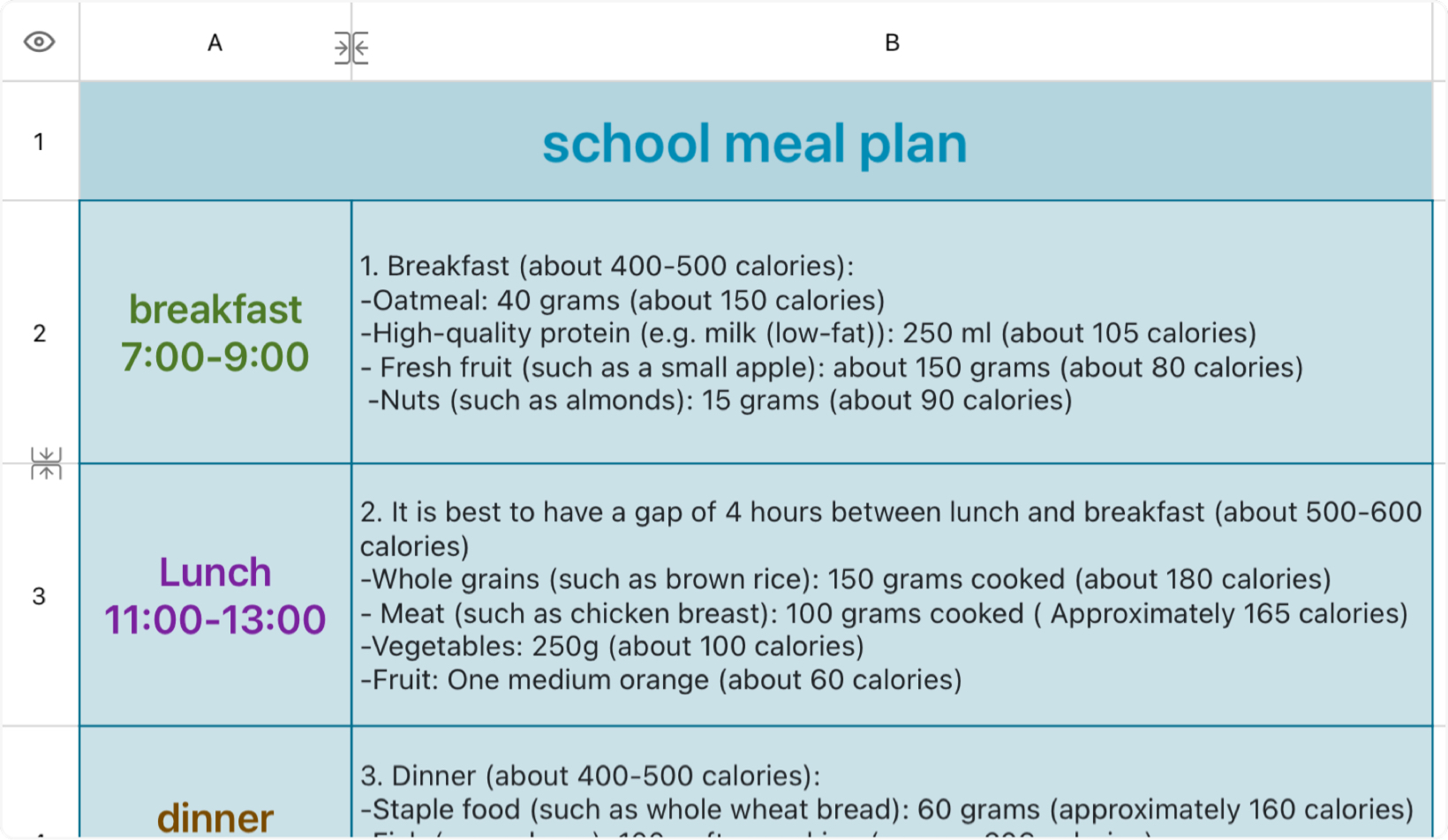 School meal plan